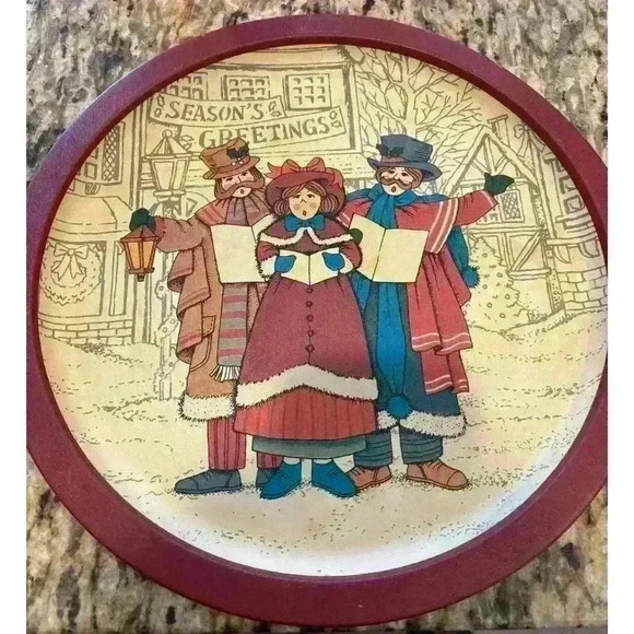 Vintage Wangs Intl. Inc. 1989 Metal Tray Platter Christmas Carolers 12" - Picture 1 of 2
